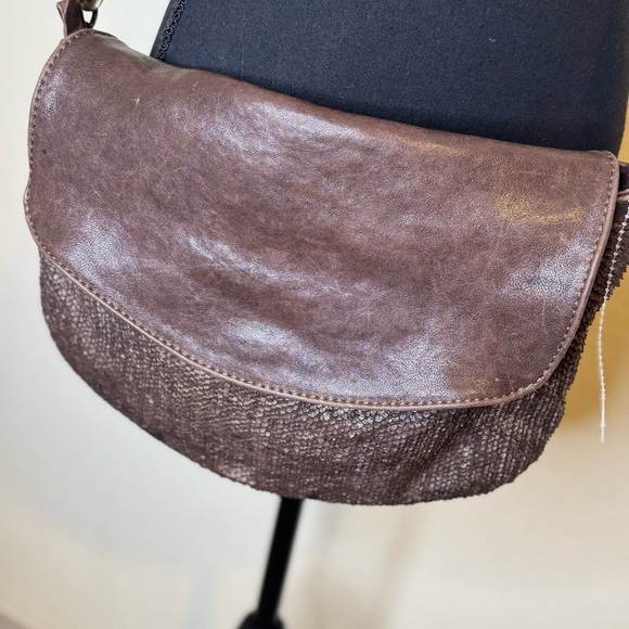 Langellotti Textured Brown Leather Crossbody Bag Snake-Reptile Pattern - Picture 1 of 16